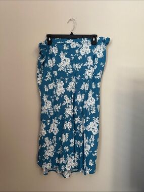 Old Navy Teal Blue Floral Midi Skirt